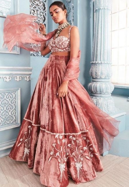 brown velvet lehenga choli