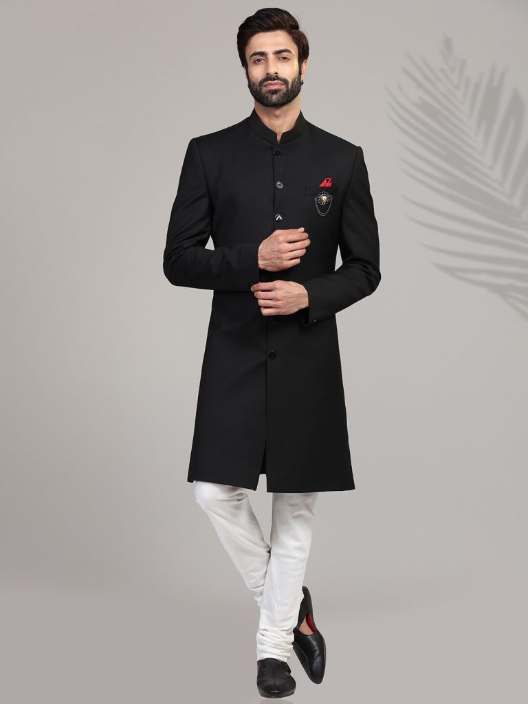 Grey Wedding Wear Achkan Sherwani