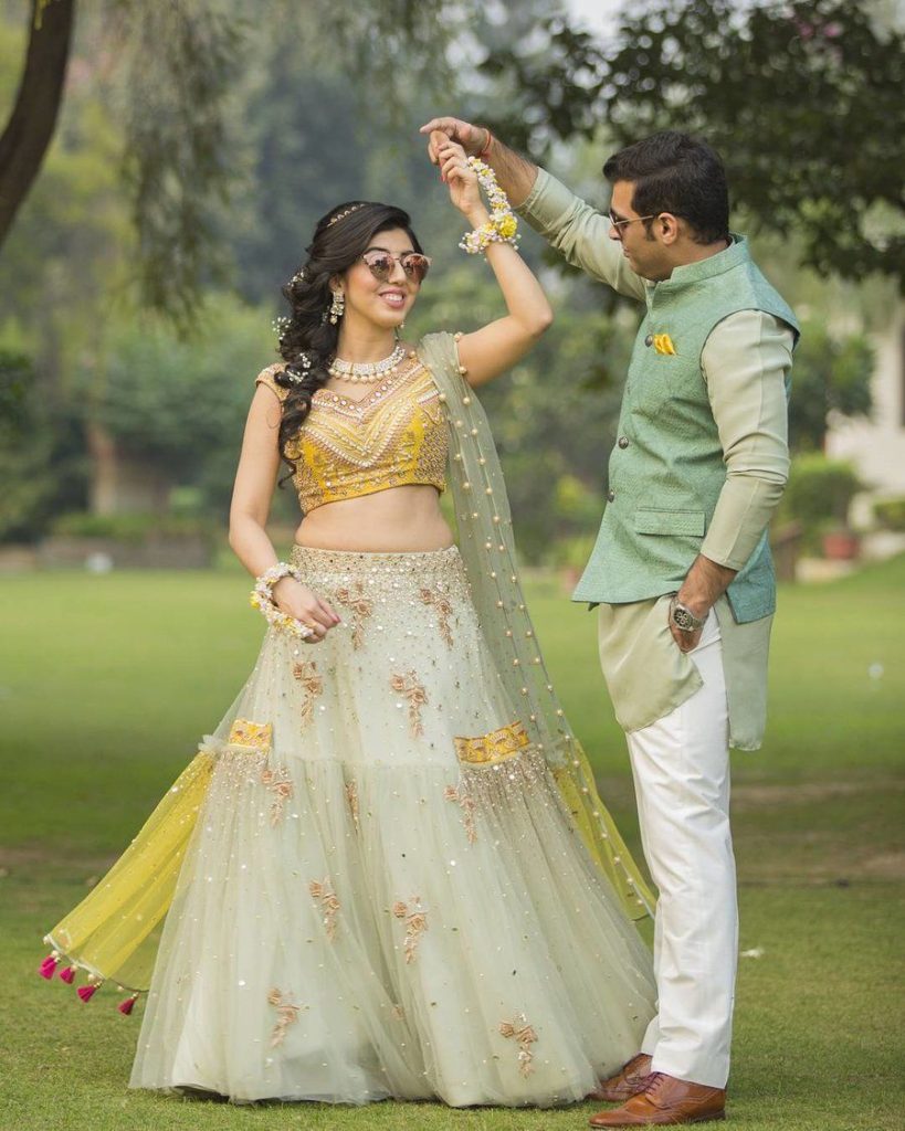 Contrast Haldi Outfit for Couple