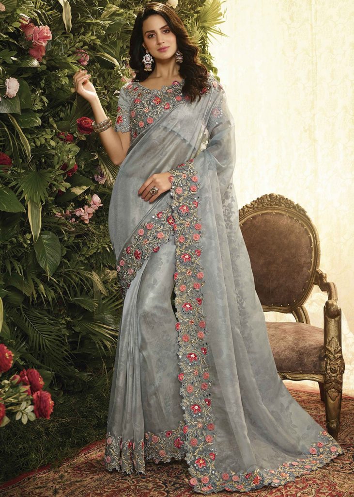Floral Embroidery Border Saree