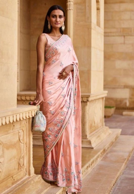 Pink Pashmina silk saree