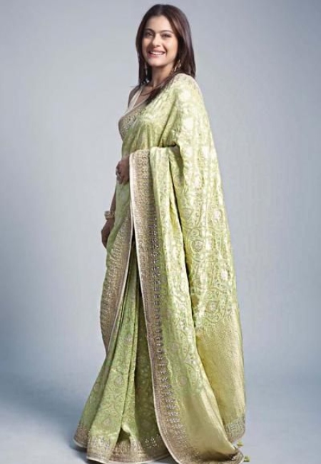 Pista green pashmina silk saree