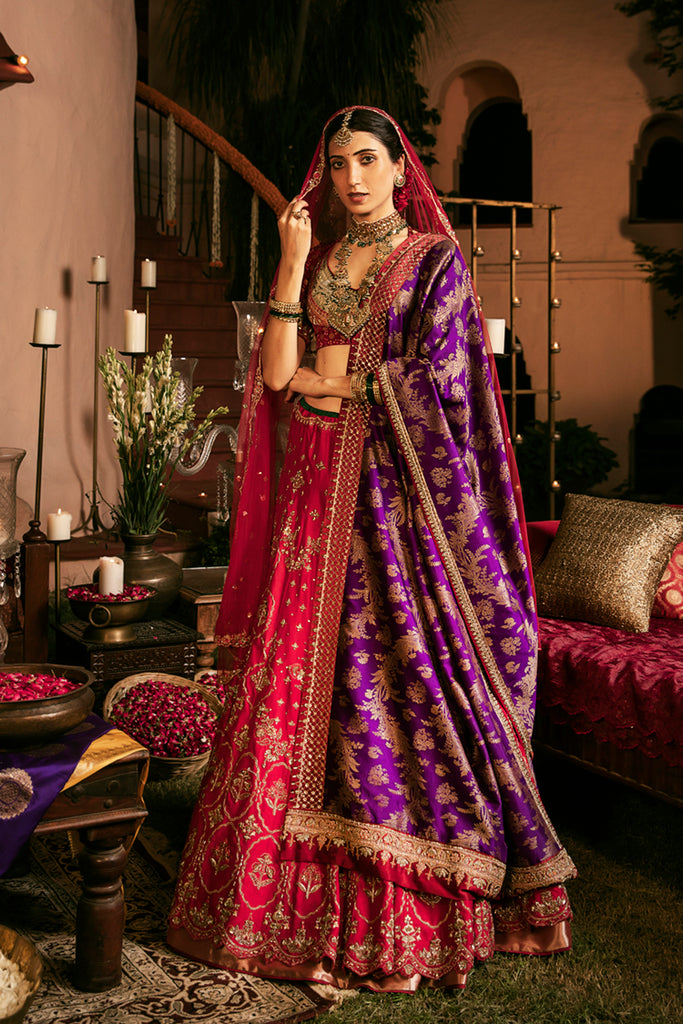 red and purple wedding lehenga choli design