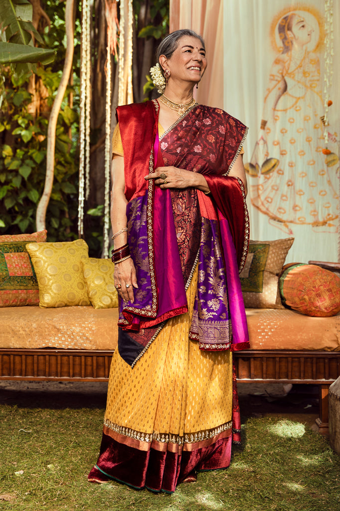 banarasi silk yellow saree wedding outfits