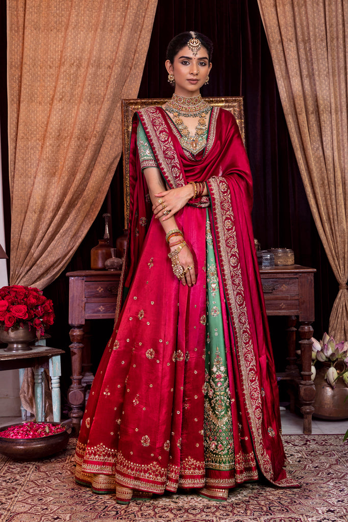 Red mashru silk wedding lehenga choli