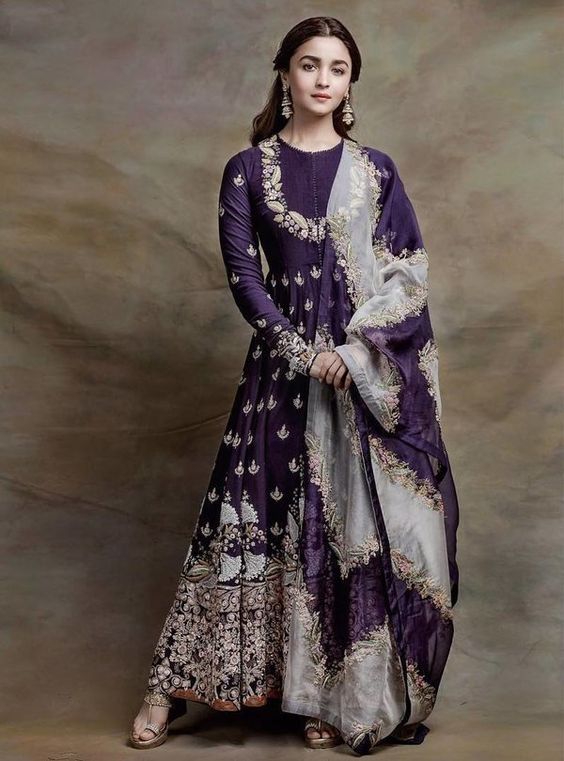 Purple Long Anarkali for raksha bandhan