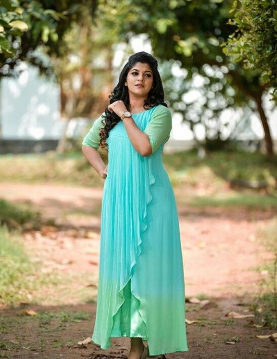 sea green long waterfall drape raksha bandhan long kurti