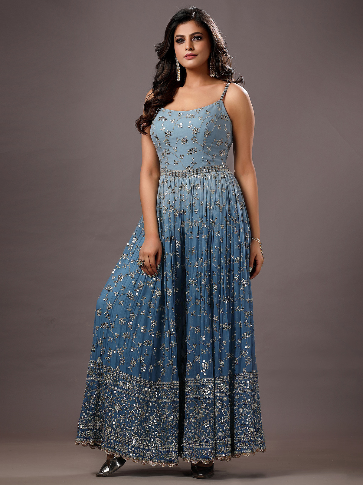 Georgette Teal Blue Jumpsuit For Raksha Bandhan