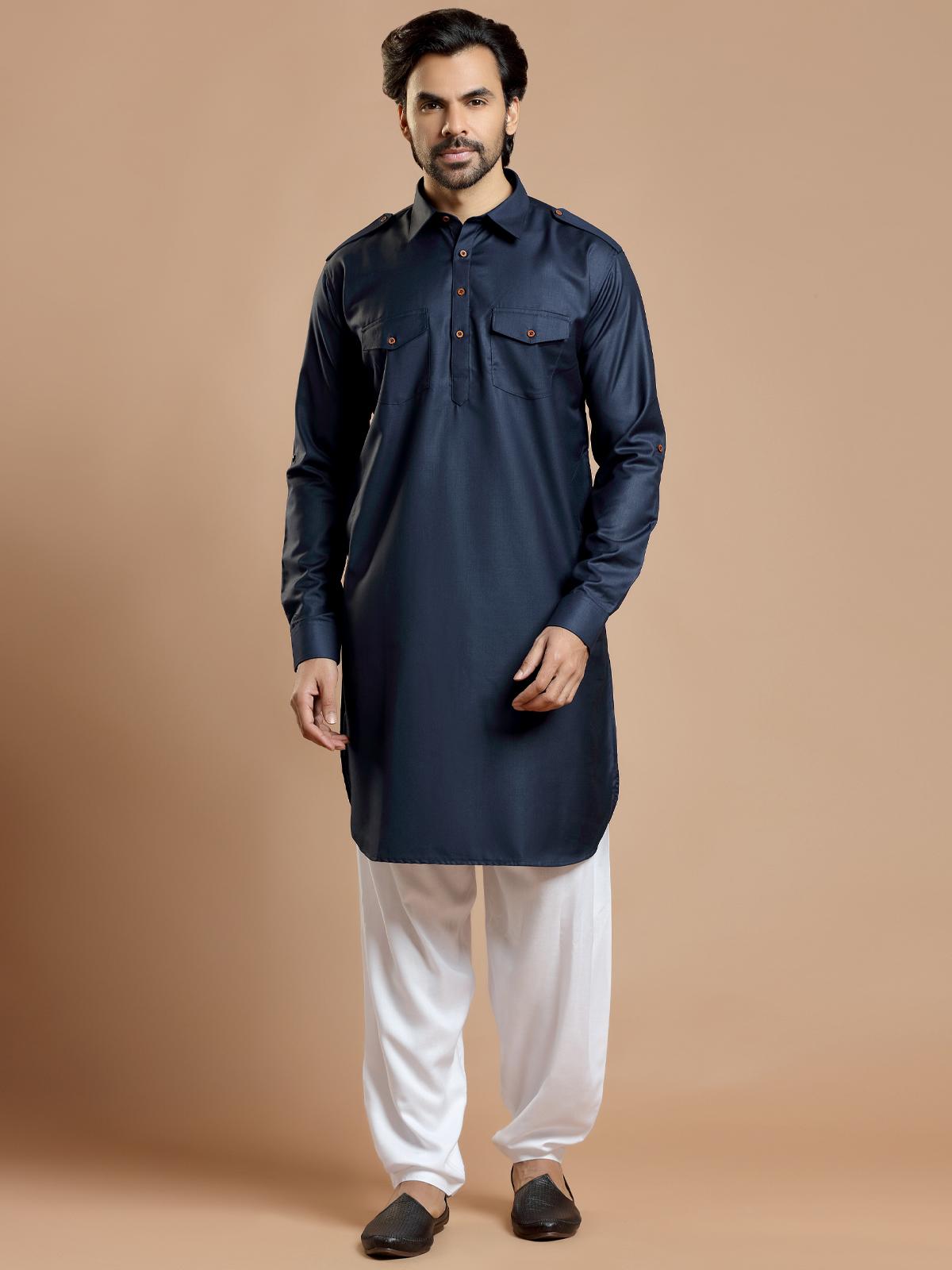 simple solid blue pathani eid outfit