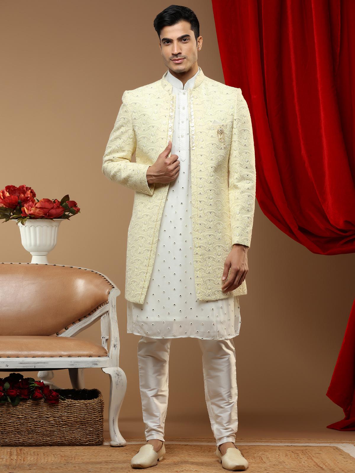 yellow indowestern for men