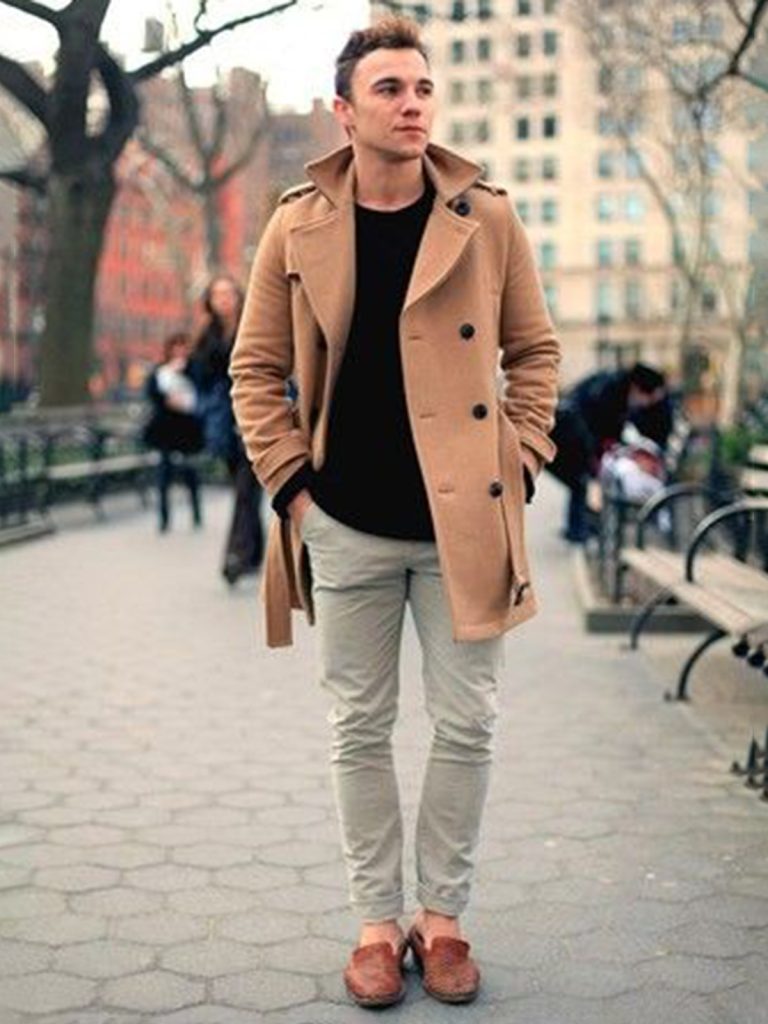 Grey Jeans With Camel Coat