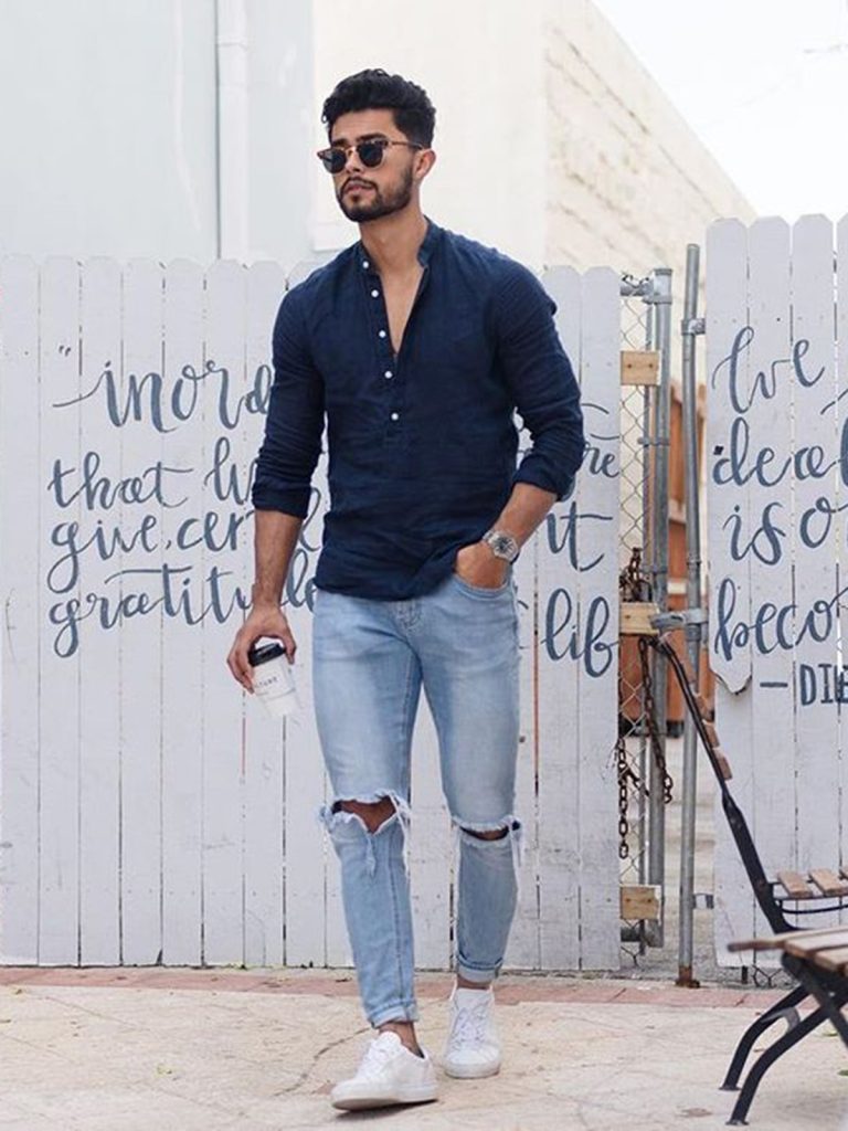 What type of white shirt looks good with blue jeans? - Quora