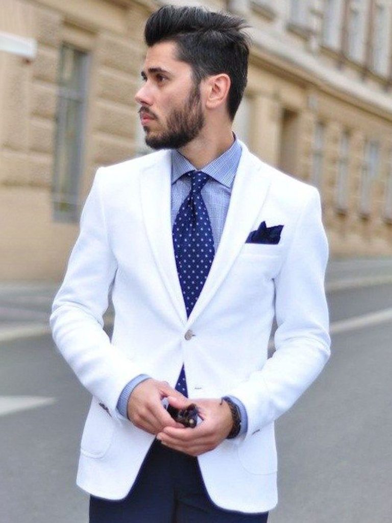 White Blazer with Blue Shirt