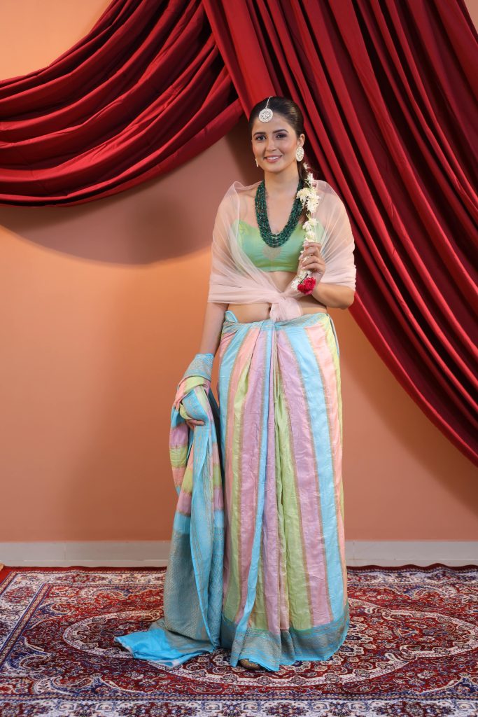 Dupatta draping with saree drape for sangeet