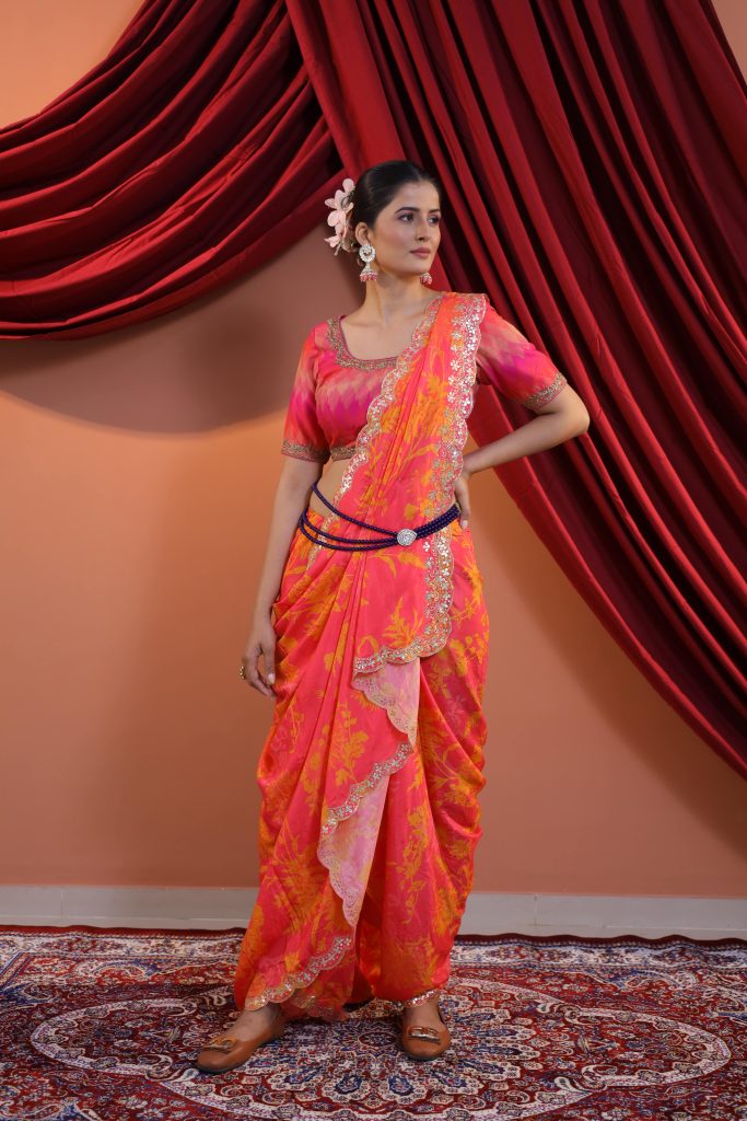 Mehendi Haldi Dhoti saree draping style