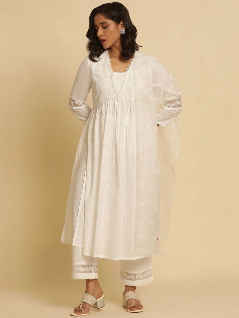 White Anarkali Kurti Set Outfit Look