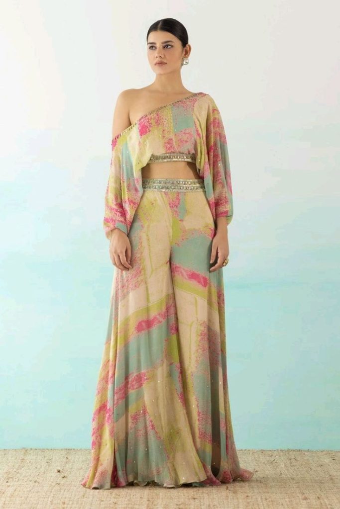Printed Palazzo and One shoulder crop for Holi
