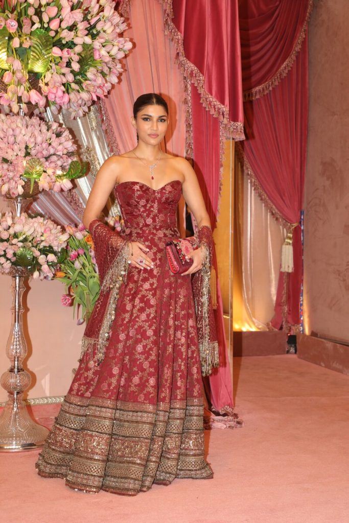 Alizeh Agnihotri Wearing a Maroon brocade Gown