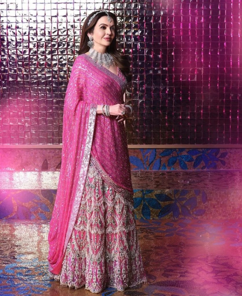 Neeta Ambanis Pink Lehenga choli for the Sangeet Ceremony